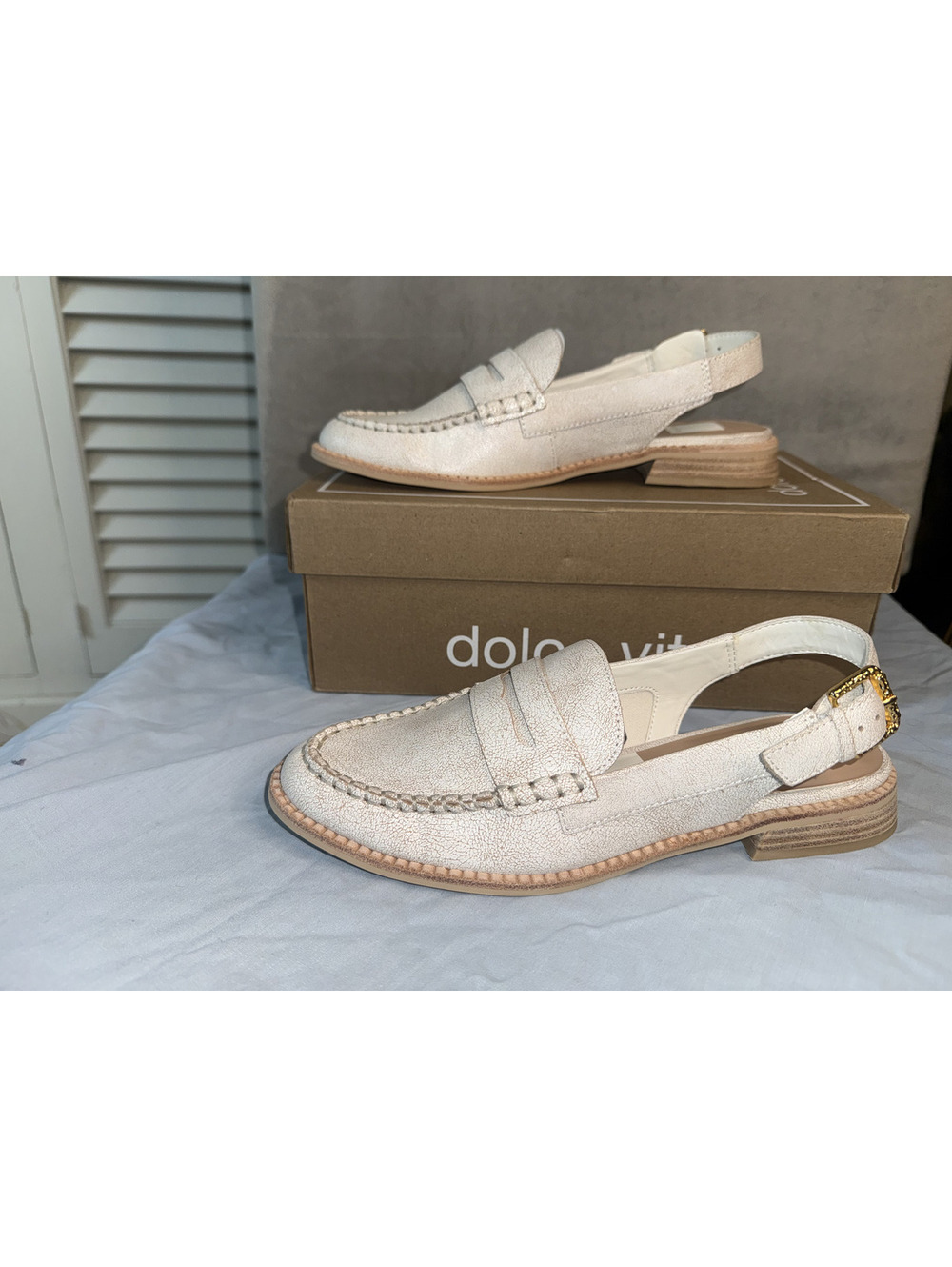 Dolce Vita Women's HARDI Slingback Hybrid Off White Crackled Loafers Sz US 8 NWB